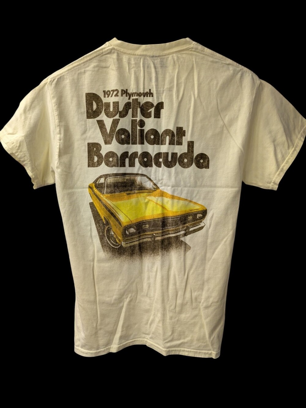 Cream Short Sleeve Tee with Yellow 1972 Plymouth Car Graphic